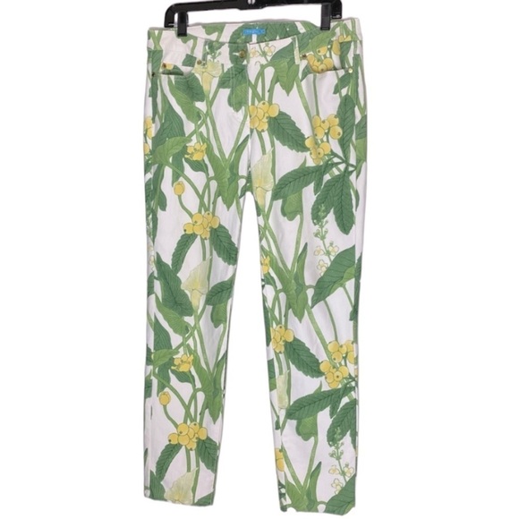 J. McLaughlin Lexi Jeans Green White Lily Frond Pattern Size 8 - Picture 6 of 7